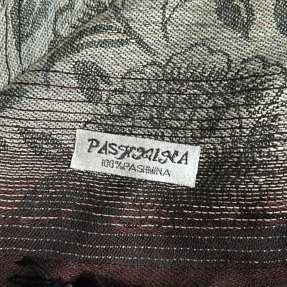 Pashmina Brown 100% Cashmere Floral Paisley Tasseled Shawl Scarf Wrap 28”x 66”